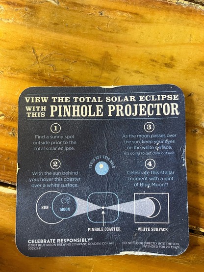 Blue moon beer coaster “view the total solar eclipse with this pinhole projector. … “ directions in a snazzy format. See this nasa site. https://www.jpl.nasa.gov/edu/learn/project/how-to-make-a-pinhole-camera/
