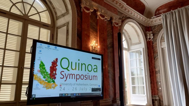 Large display with logo of quinoa symposium