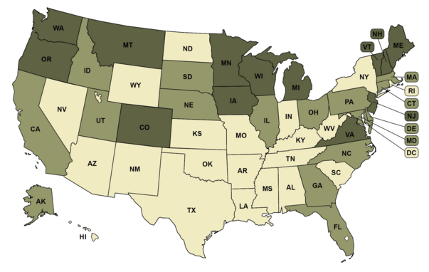 A map of voter turnout levels for all 50 states in 2020.