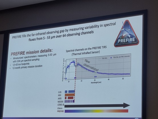 Slide showing spectrum of radiation that PREFIRE will measure compared to other satellitea