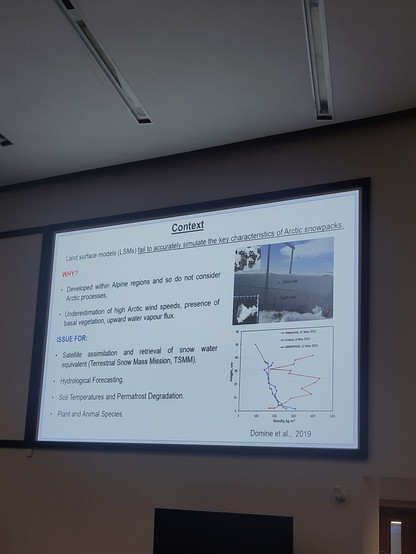 Slide describing importance of Arctic snow with a photo of a snow pit