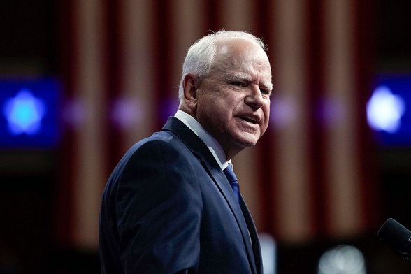 Photo of Tim Walz at the Philadelphia rally. Photo: Matt Rourke/AP